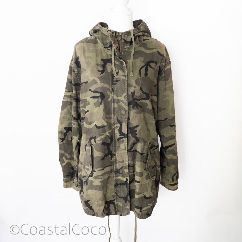 Forever21 Camo Hooded Jacket Women's L Cotton Military Utility Grunge Streetwear
